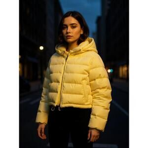Yellow Cropped Puffer Jacket with Hood by Zara